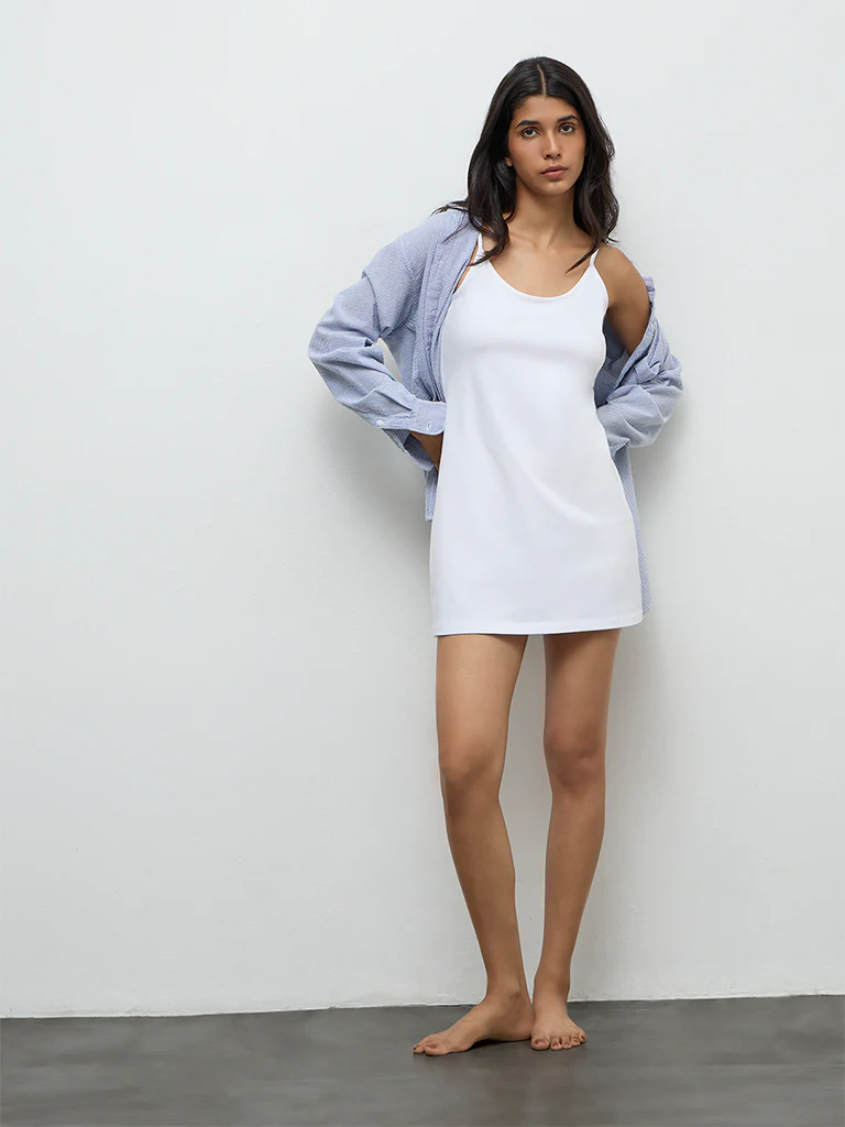 Wunderlove White Solid Cotton-Blend Slip Dress