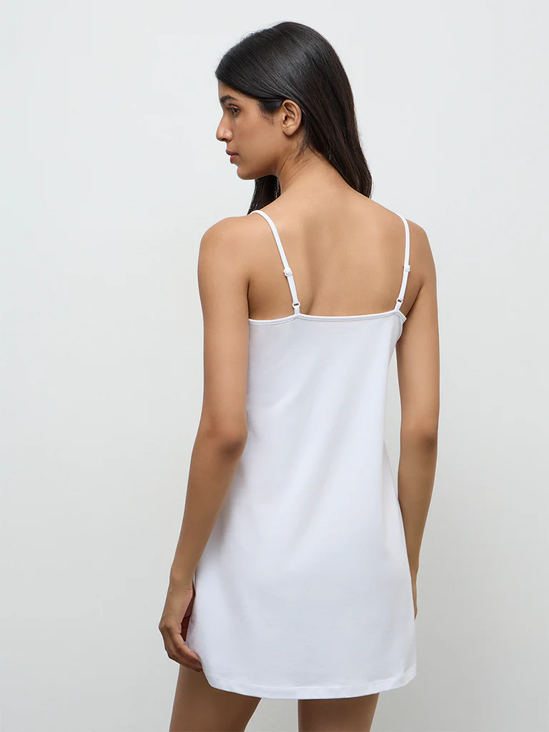 Wunderlove White Solid Cotton-Blend Slip Dress - Image 4