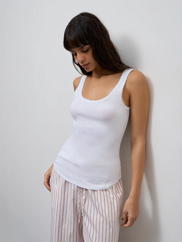 Wunderlove White Solid Cotton Camisole - Image 2