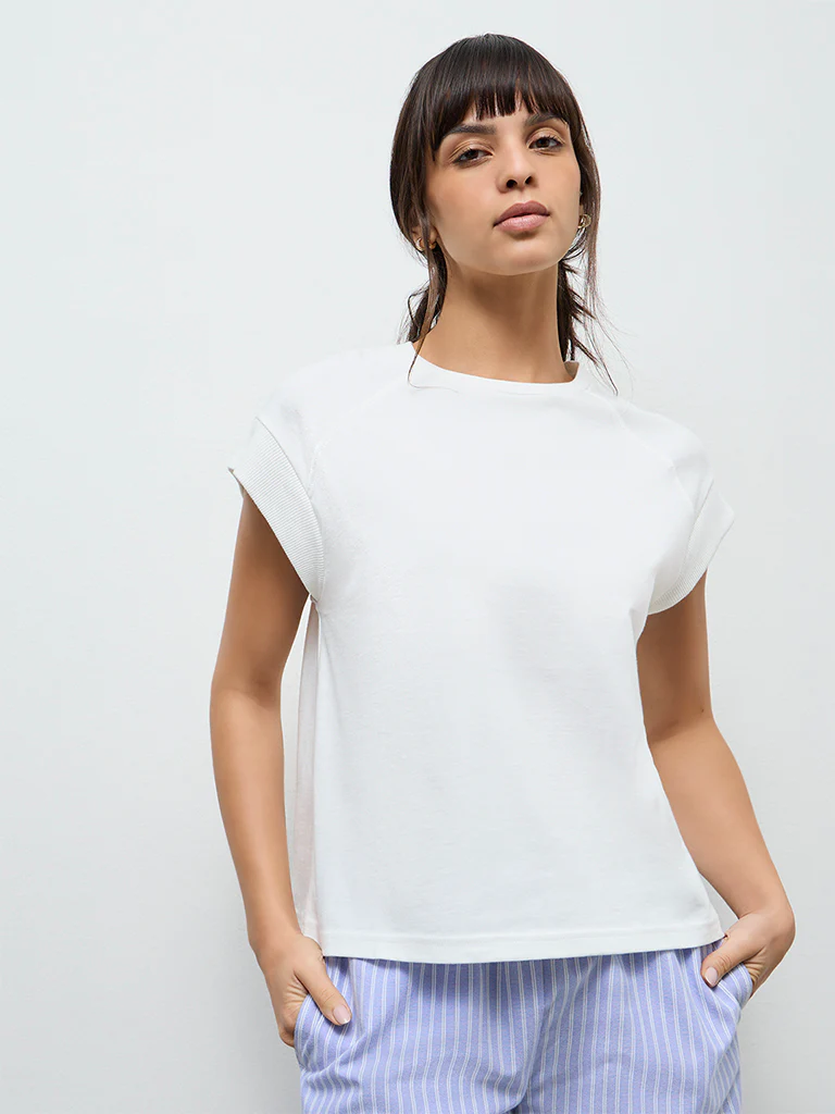 Wunderlove White Solid Cotton T-Shirt