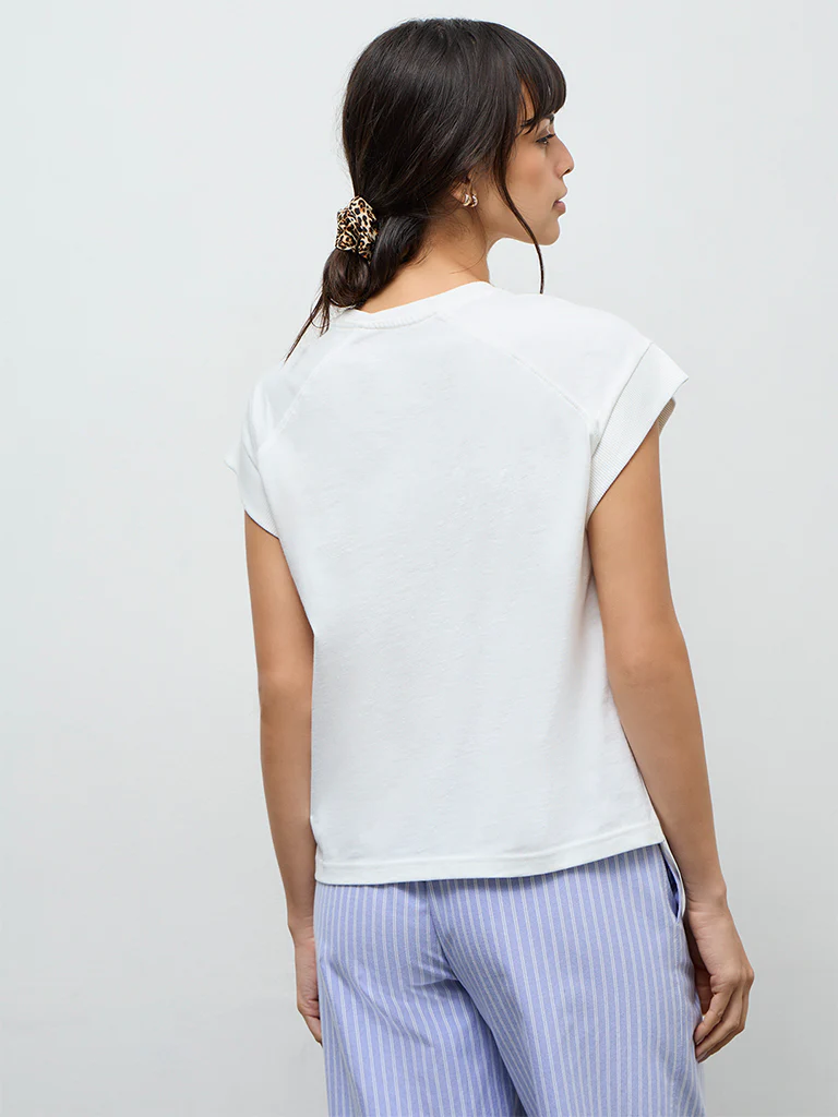 Wunderlove White Solid Cotton T-Shirt - Image 4