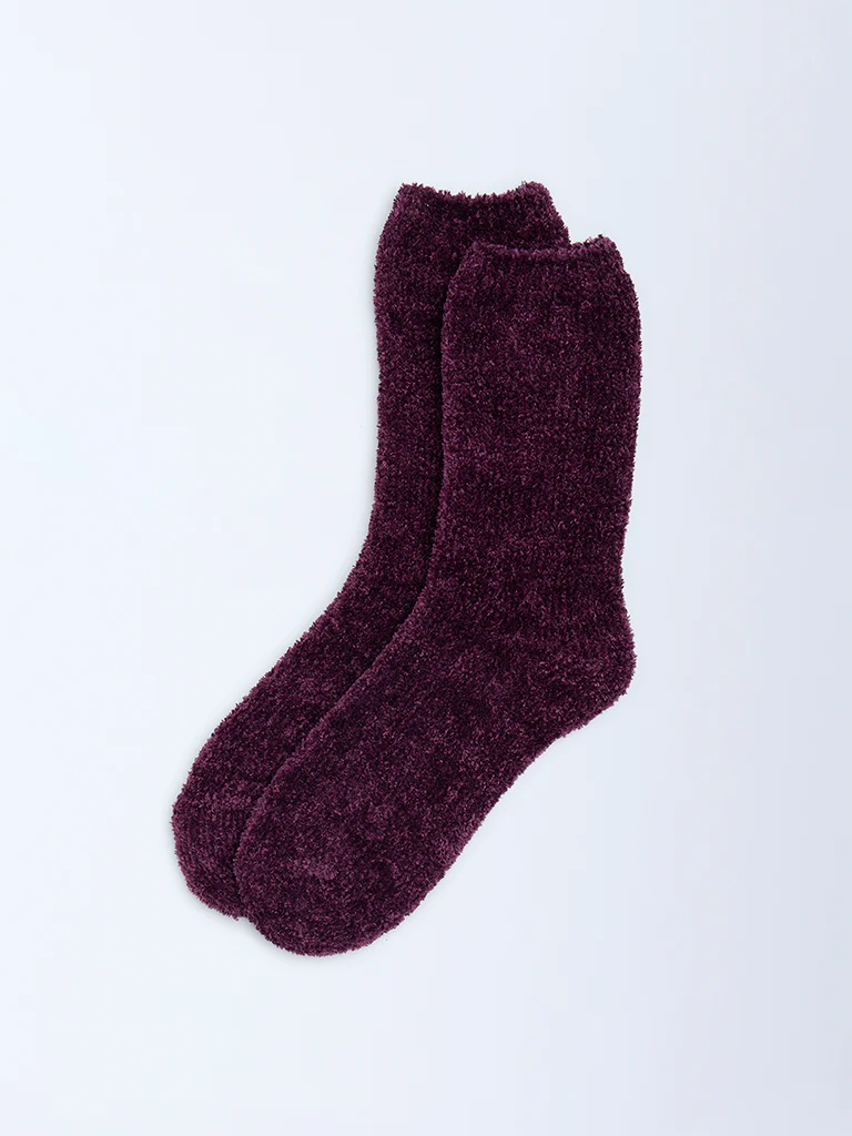 Wunderlove Wine Chenille Fuzzy Socks - Image 2