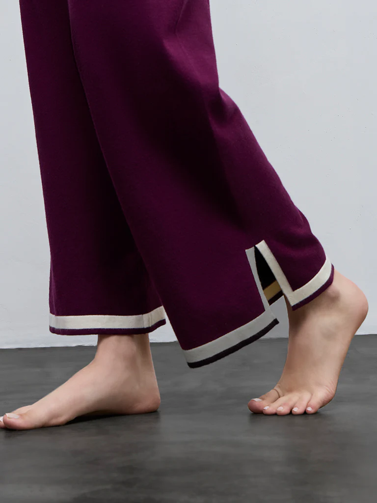 Wunderlove Wine Contrast Detailed High-Rise Pants - Image 3