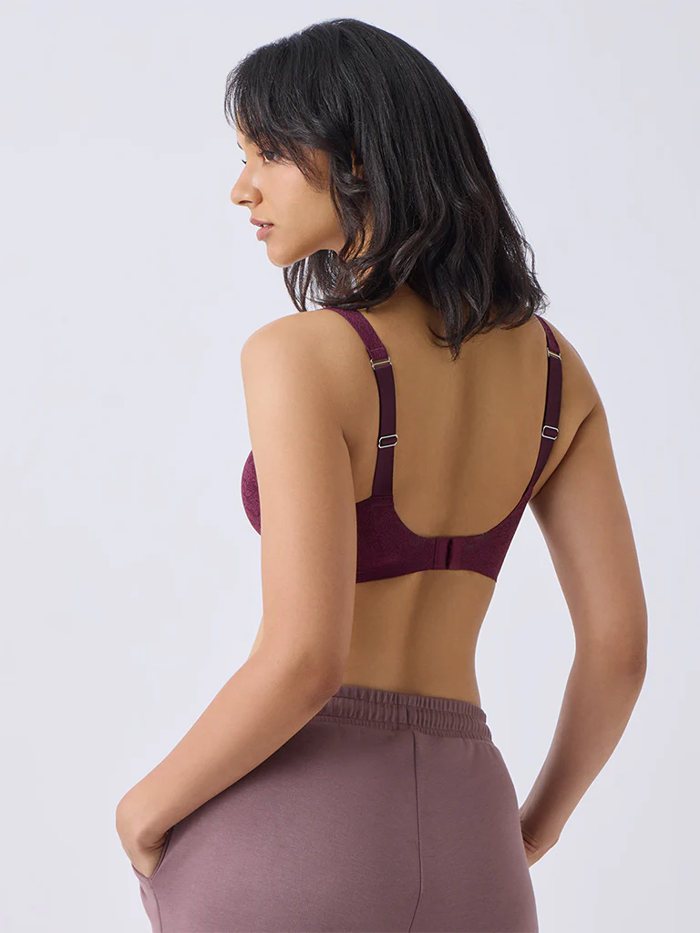 Wunderlove Wine Lace-Detailed Invisible Padded Bra - Image 4