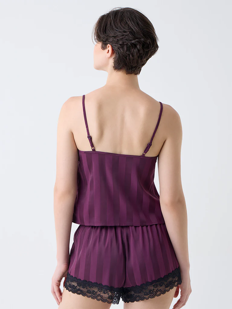 Wunderlove Wine Lace Detailed Satin Camisole - Image 4