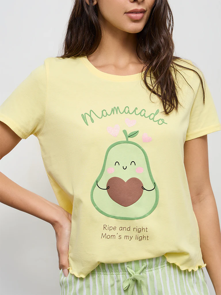 Wunderlove Yellow Printed Cotton T-Shirt and Shorts Set - Image 3
