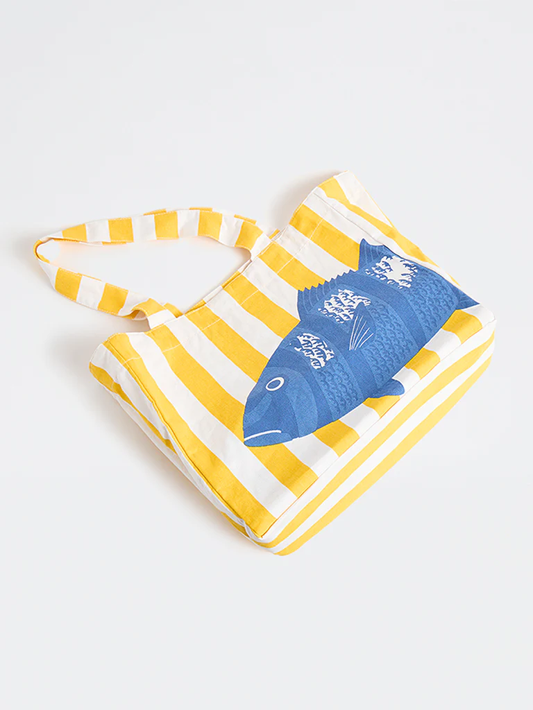 Wunderlove  Yellow Stripe-Printed Canvas Tote Bag - Image 2