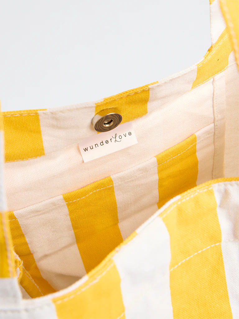 Wunderlove  Yellow Stripe-Printed Canvas Tote Bag - Image 3