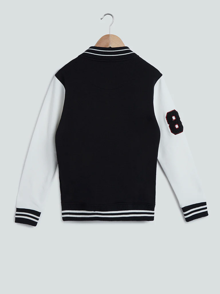 Y&F Kids Black Printed Cotton-Blend Varsity Jacket - Image 3