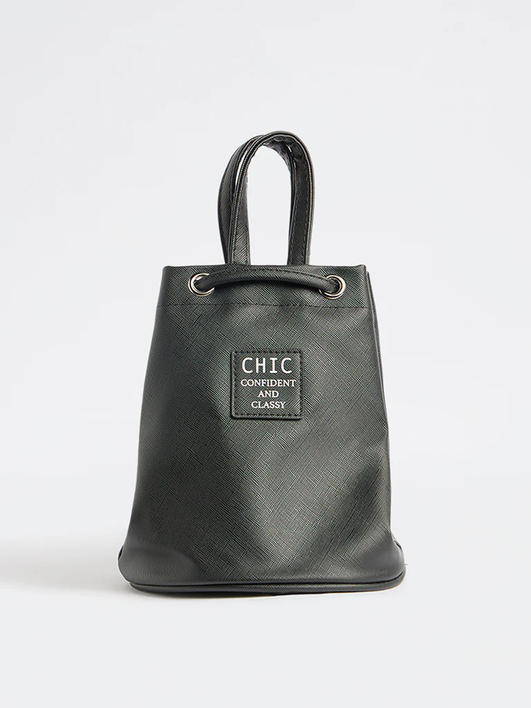 Y&F Kids Black Text-Detailed Shoulder Bag