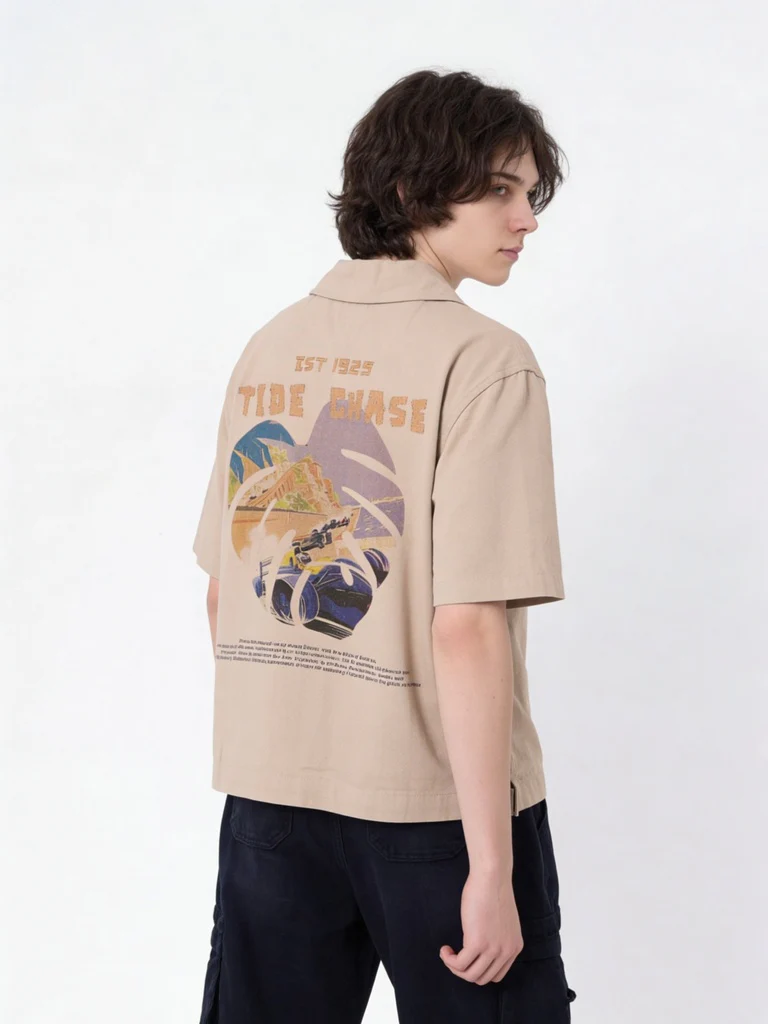 Y&F Kids Boys Beige Embroidered Cotton Shirt - Image 2