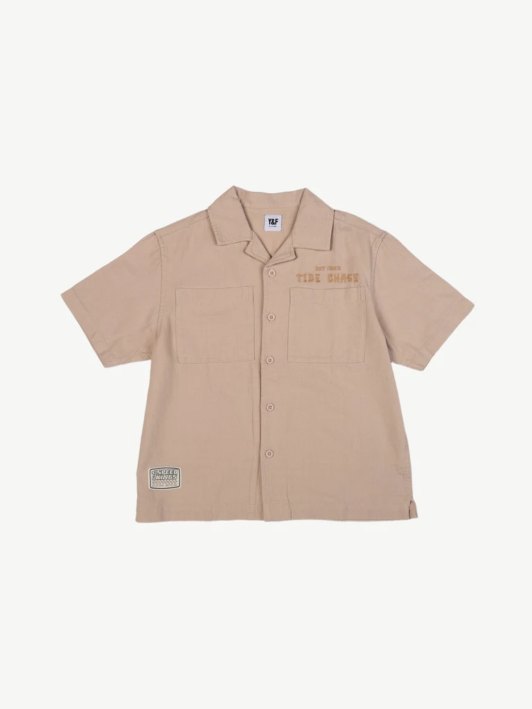 Y&F Kids Boys Beige Embroidered Cotton Shirt - Image 3