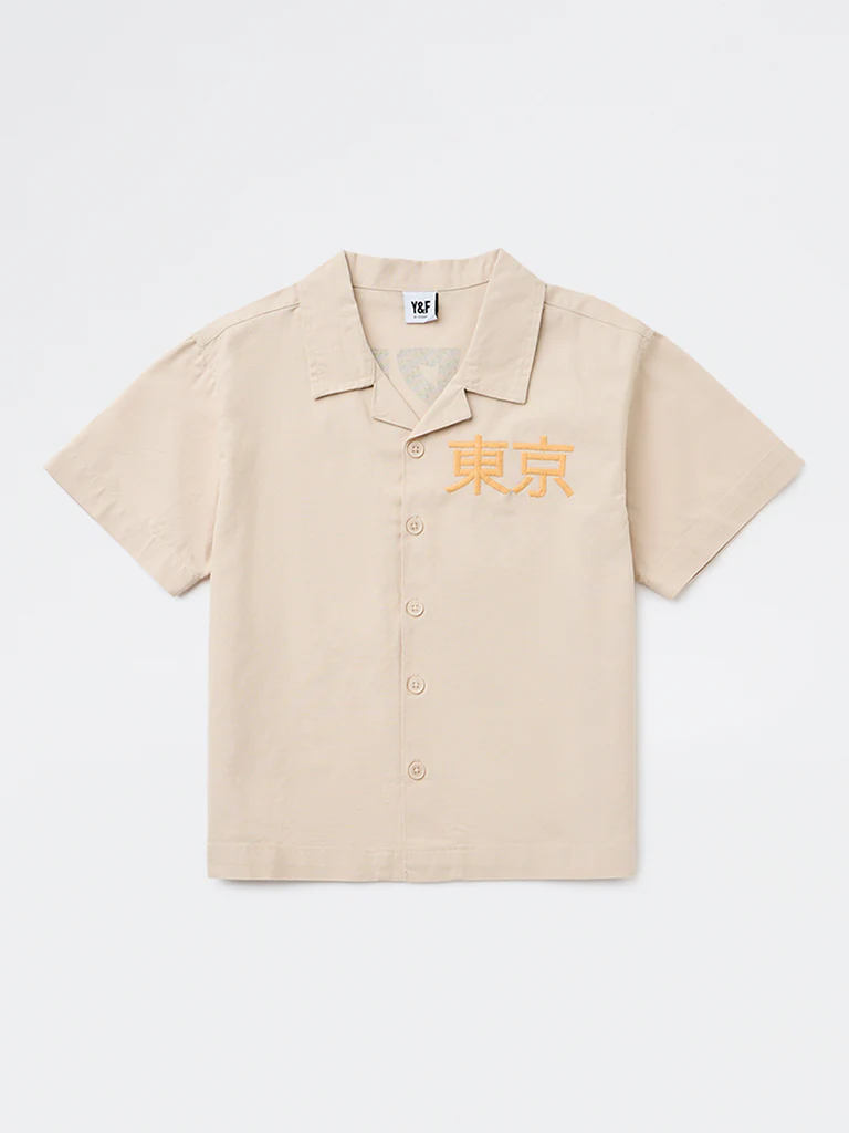 Y&F Kids Boys Beige Graphic Printed Cotton Shirt