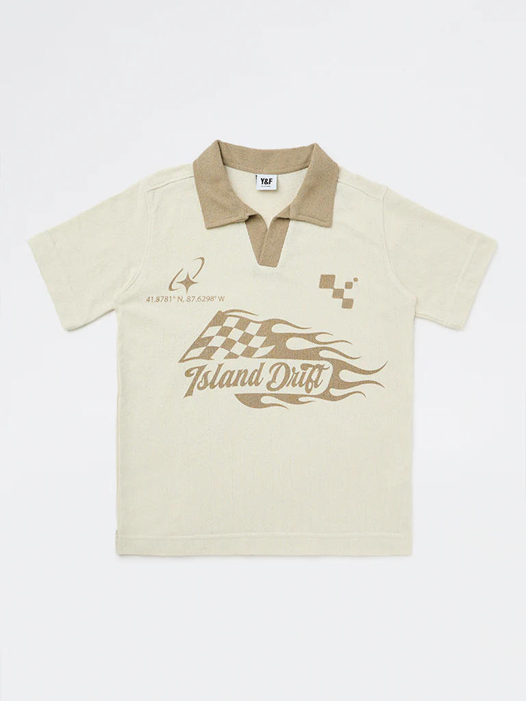 Y&F Kids Boys Beige Graphic Printed T-Shirt - Image 3