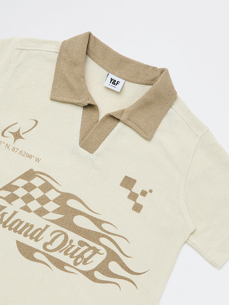 Y&F Kids Boys Beige Graphic Printed T-Shirt - Image 5