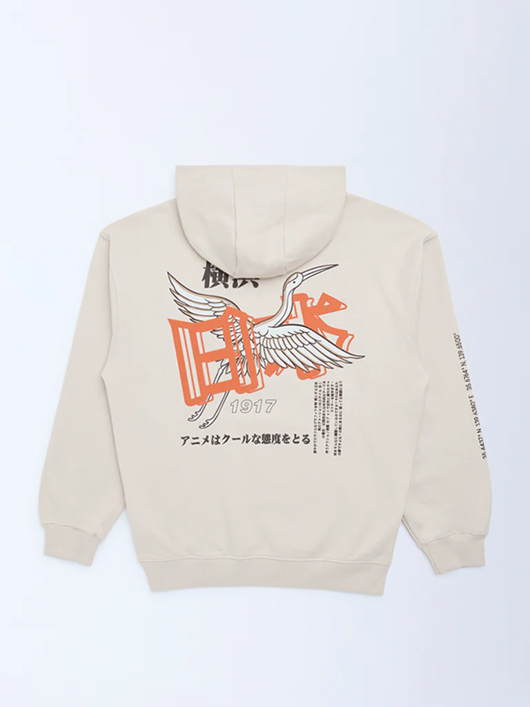 Y&F Kids Boys Beige Printed Cotton-Blend Hoodie - Image 2