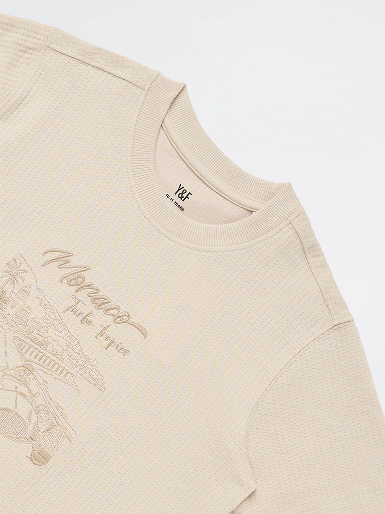 Y&F Kids Boys Beige Printed Cotton-Blend T-Shirt - Image 5
