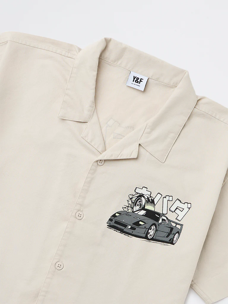 Y&F Kids Boys Beige Printed Cotton Shirt - Image 3