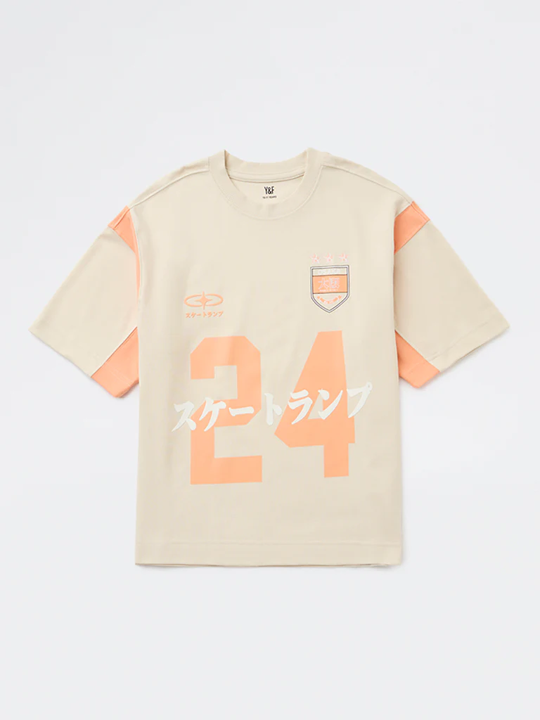 Y&F Kids Boys Beige Printed Cotton T-Shirt