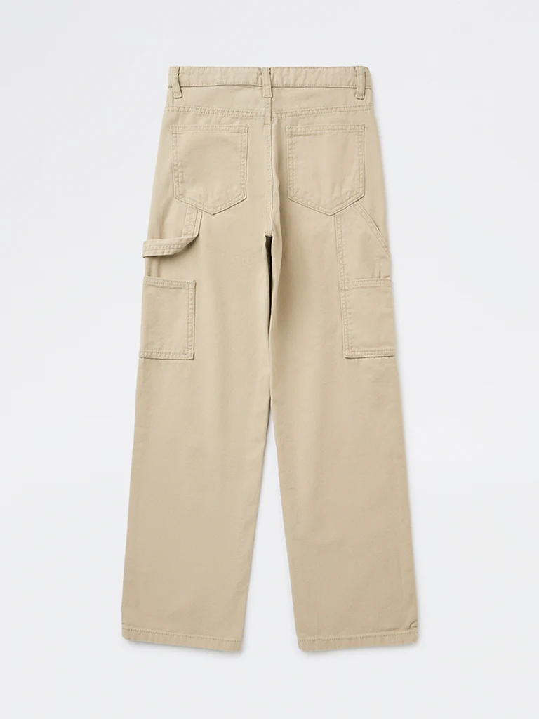 Y&F Kids Boys Beige Solid Mid-Rise Denim Trousers - Image 3