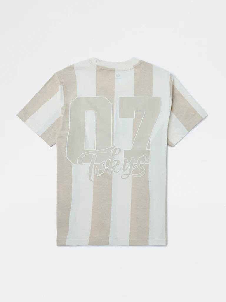 Y&F Kids Boys Beige Striped Pattern Cotton T-Shirt - Image 2