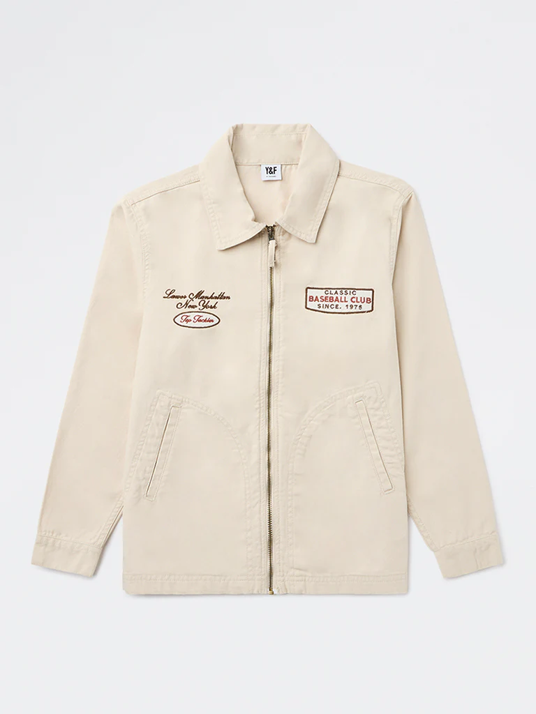 Y&F Kids Boys Beige Text Detailed Denim Jacket