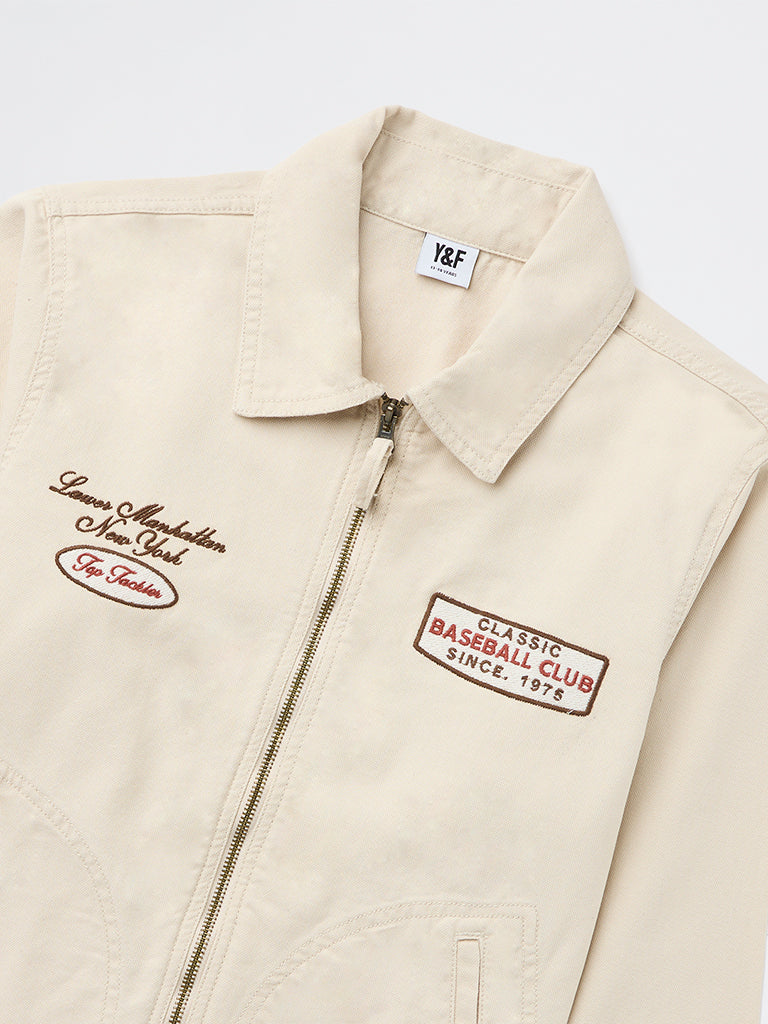 Y&F Kids Boys Beige Text Detailed Denim Jacket - Image 3