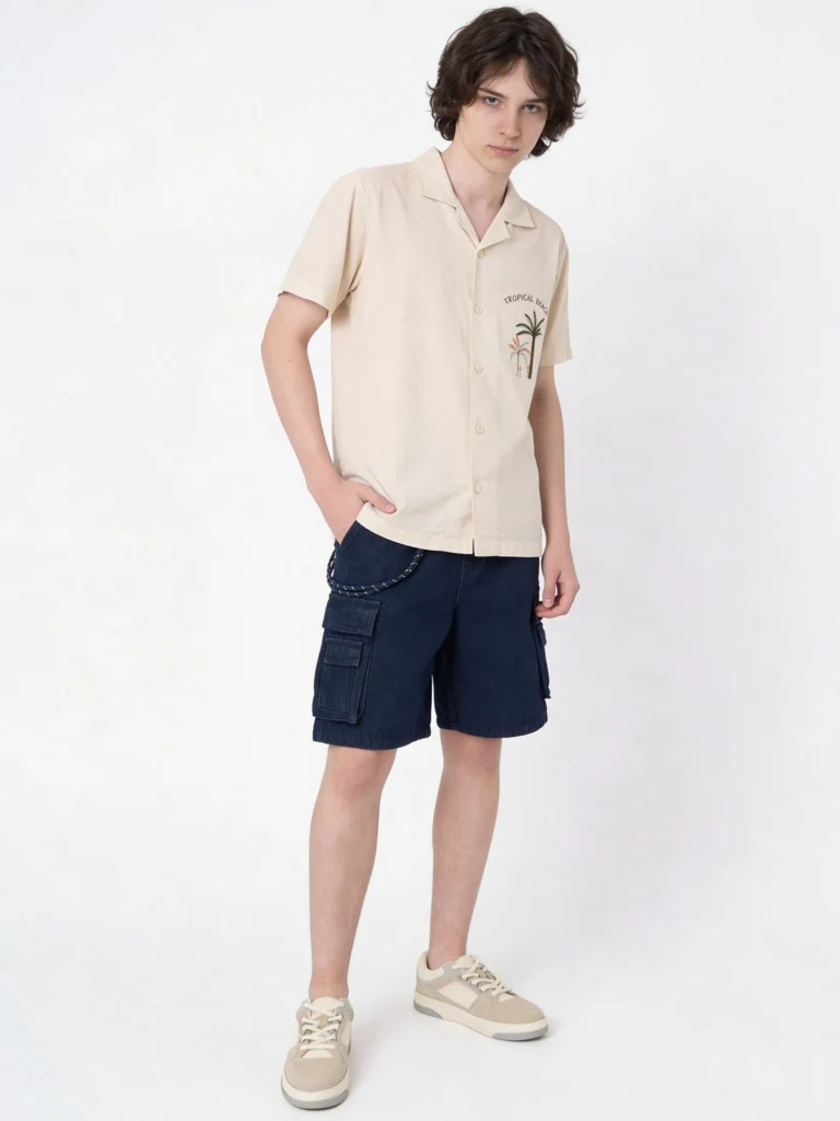 Y&F Kids Boys Beige Tropical Printed Shirt