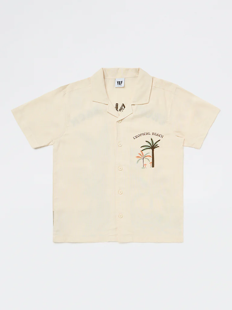 Y&F Kids Boys Beige Tropical Printed Shirt - Image 3