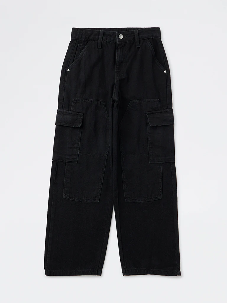 Y&F Kids Boys Black Cargo Jeans