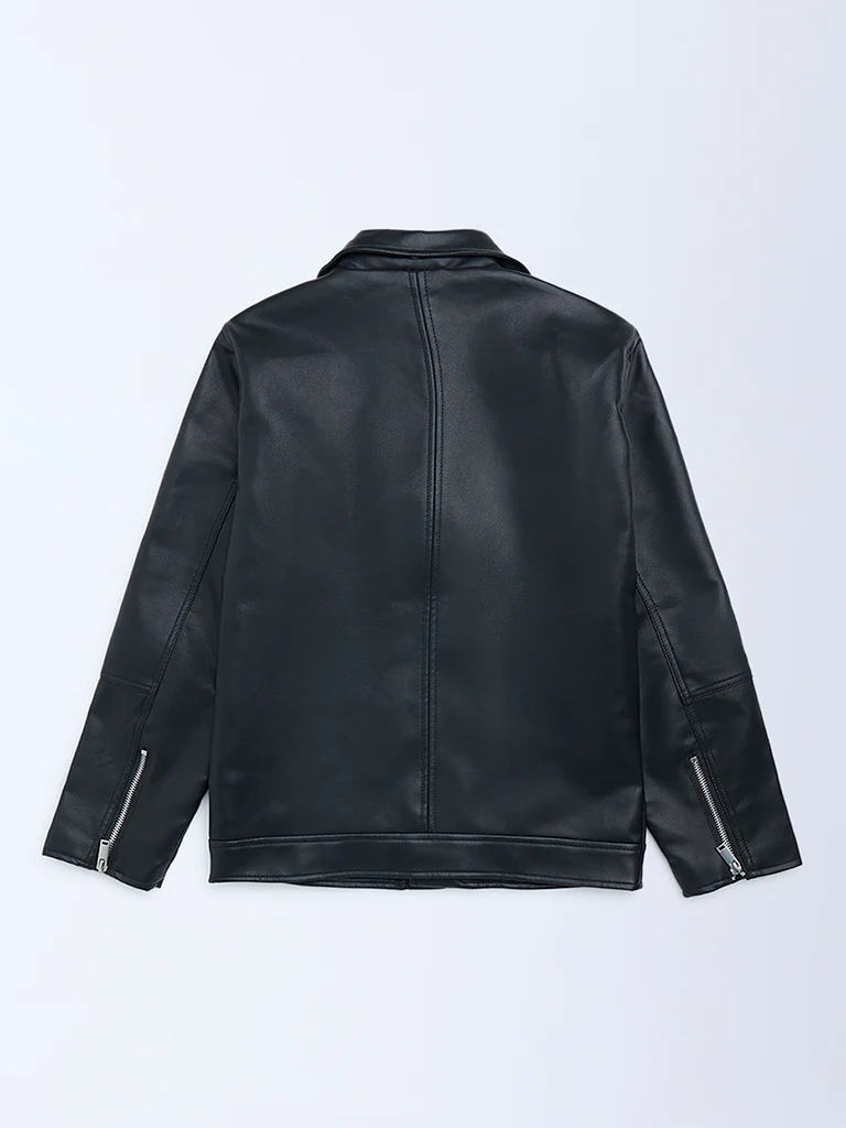 Y&F Kids Boys Black Faux-Leather Jacket - Image 4