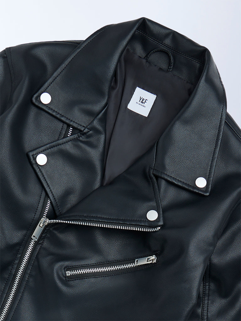 Y&F Kids Boys Black Faux-Leather Jacket - Image 5