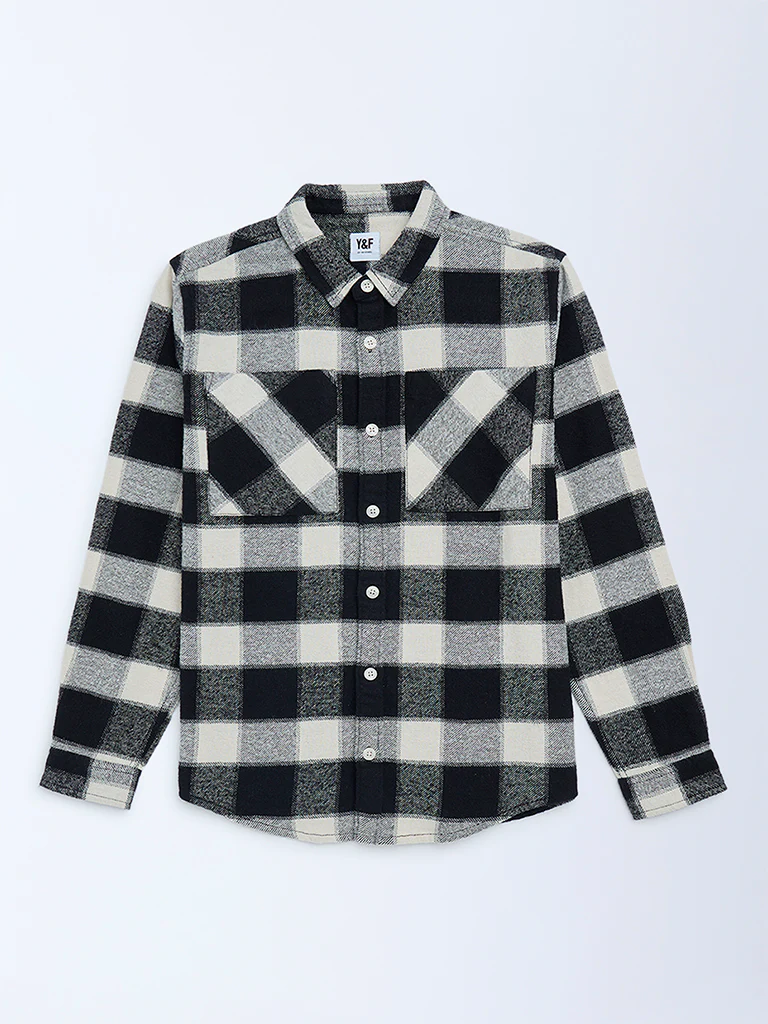 Y&F Kids Boys Black Flannel Checkered Cotton Shirt - Image 3