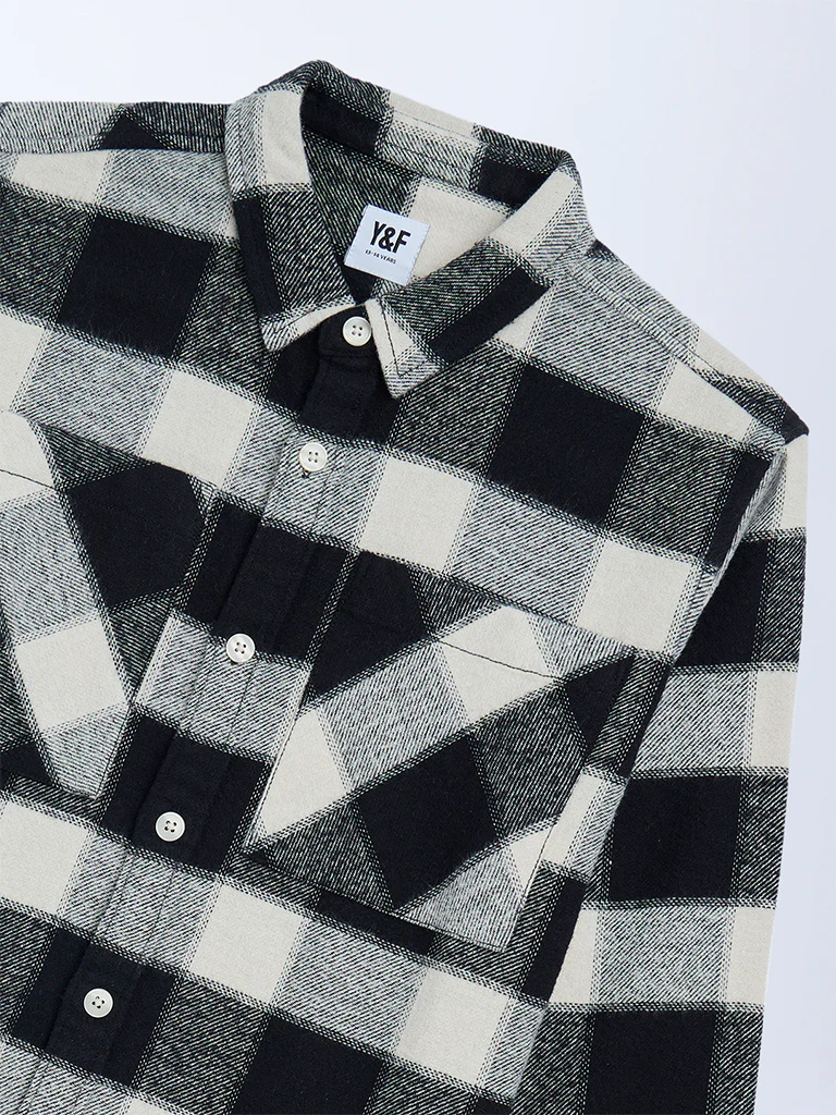 Y&F Kids Boys Black Flannel Checkered Cotton Shirt - Image 5
