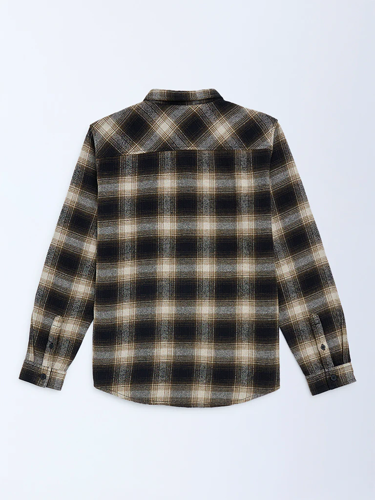 Y&F Kids Boys Black Flannel Checks Design Cotton Shirt - Image 2