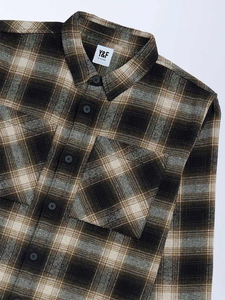 Y&F Kids Boys Black Flannel Checks Design Cotton Shirt - Image 3