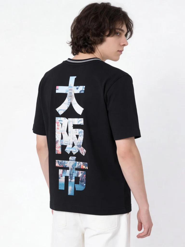 Y&F Kids Boys Black Japanese Text-Printed Cotton T-Shirt - Image 2