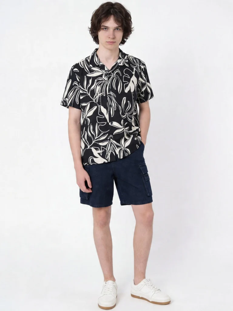 Y&F Kids Boys Black Leaf Pattern Shirt