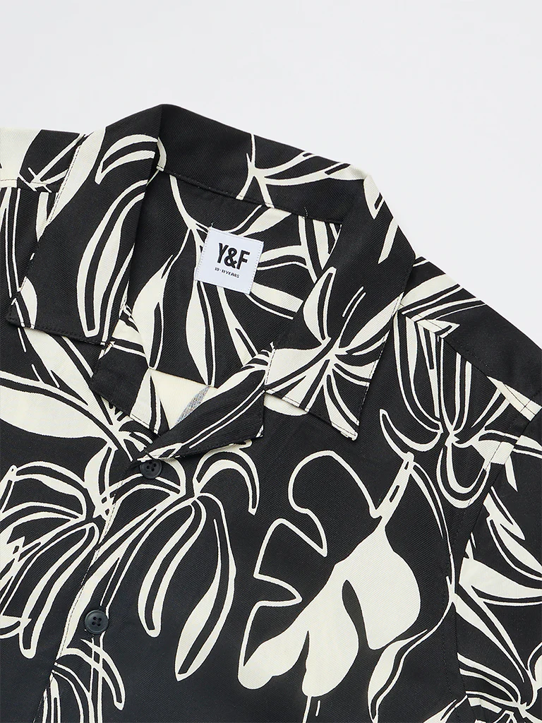 Y&F Kids Boys Black Leaf Pattern Shirt - Image 5