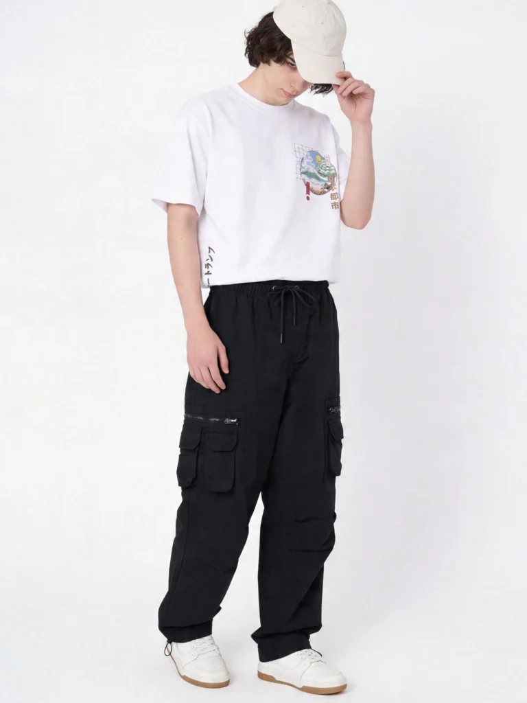 Y&F Kids Boys Black Mid-Rise Cotton-Blend Cargo Pants