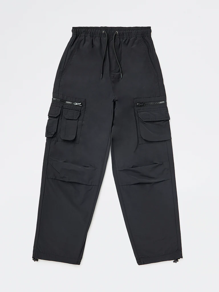 Y&F Kids Boys Black Mid-Rise Cotton-Blend Cargo Pants - Image 3