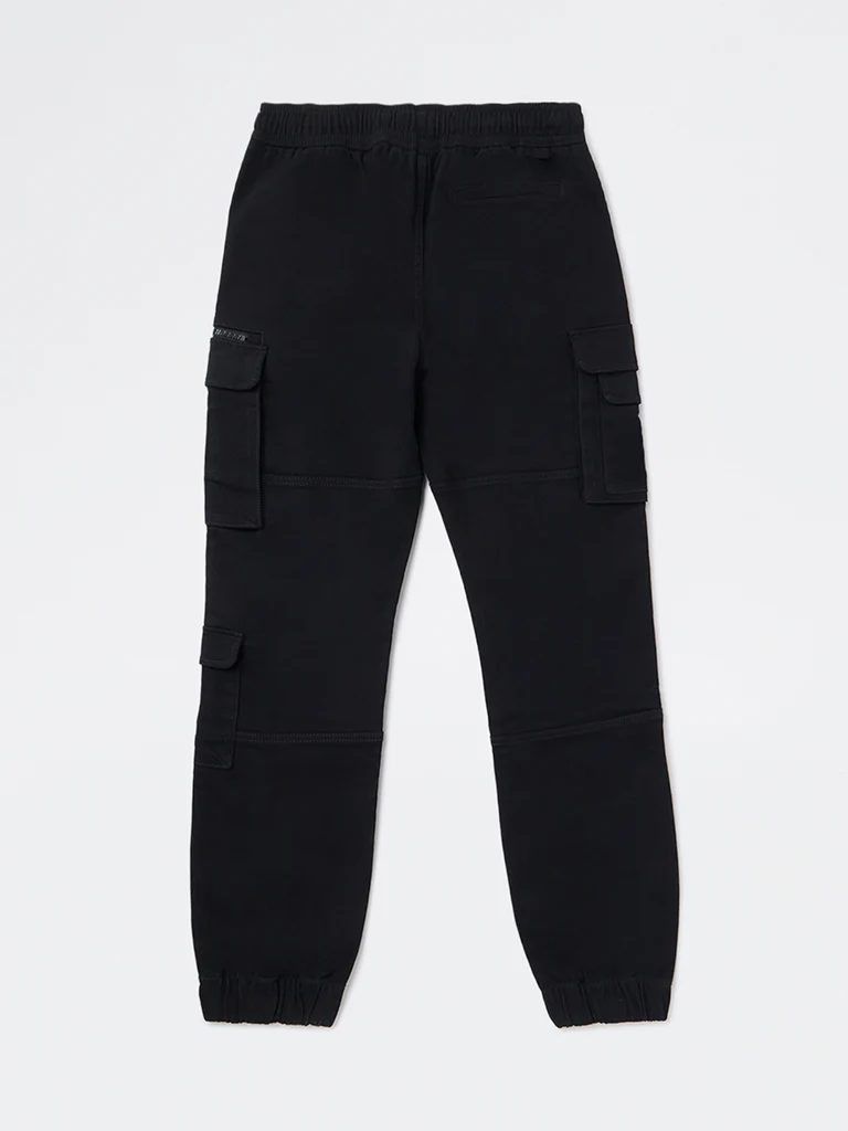 Y&F Kids Boys Black Mid-Rise Cotton-Blend Joggers - Image 3