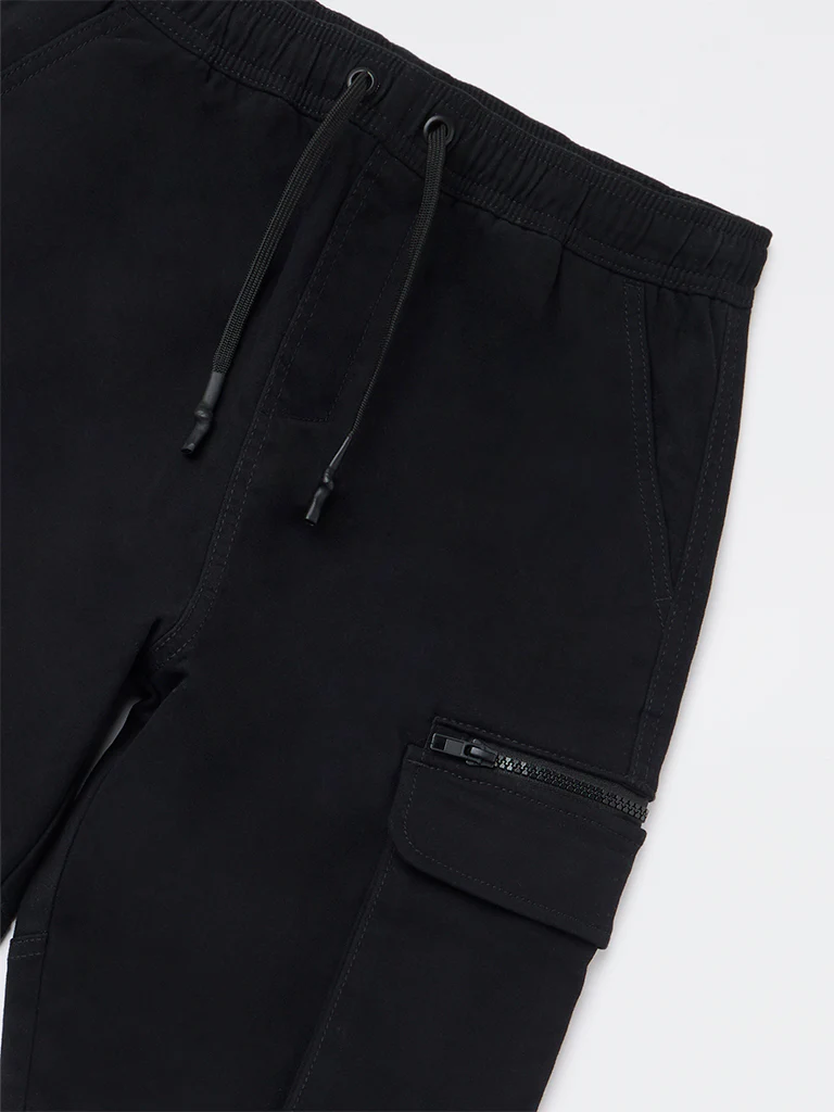 Y&F Kids Boys Black Mid-Rise Cotton-Blend Joggers - Image 4