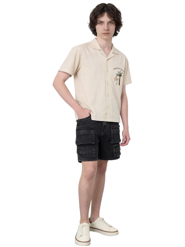Y&F Kids Boys Black Mid-Rise Denim Cargo Shorts