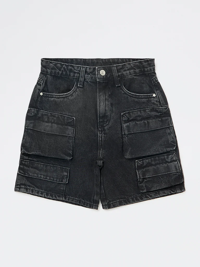 Y&F Kids Boys Black Mid-Rise Denim Cargo Shorts - Image 4