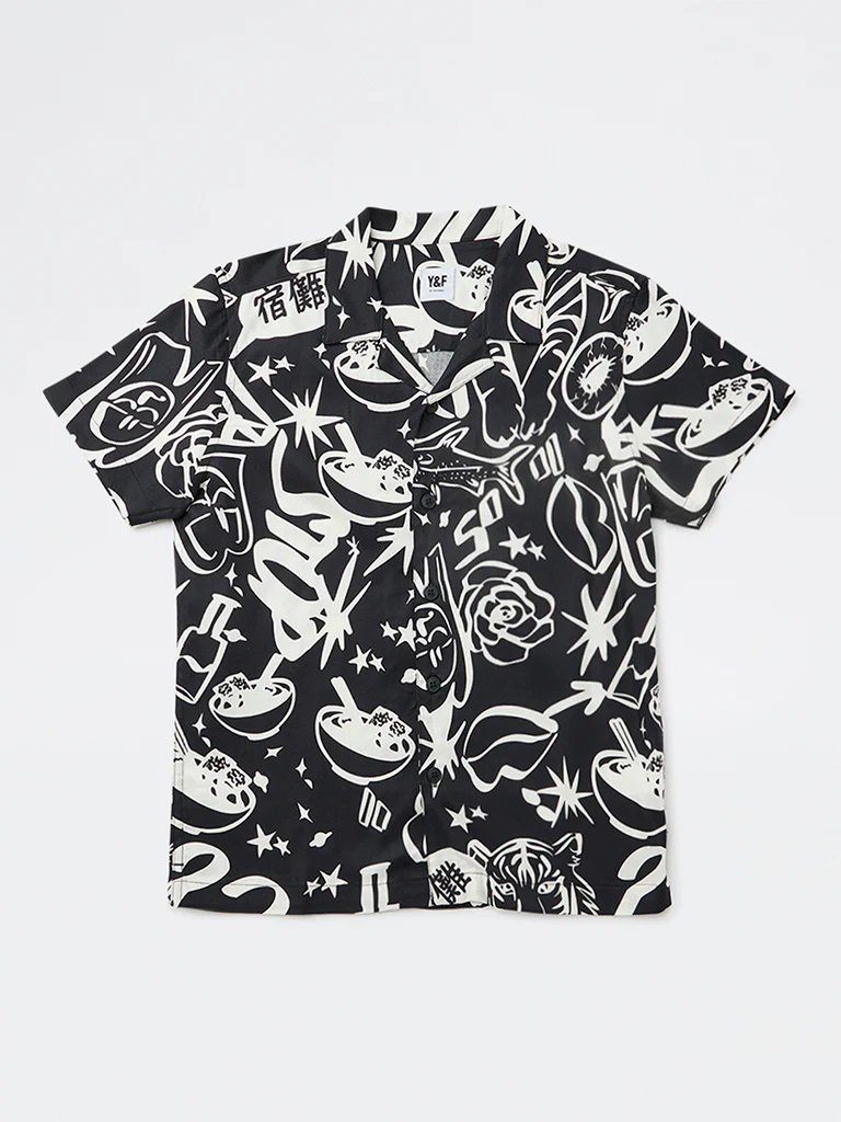 Y&F Kids Boys Black Printed Shirt