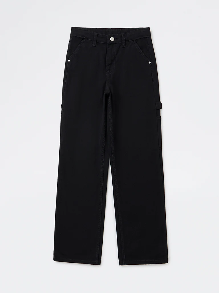 Y&F Kids Boys Black Solid Mid-Rise Denim Trousers