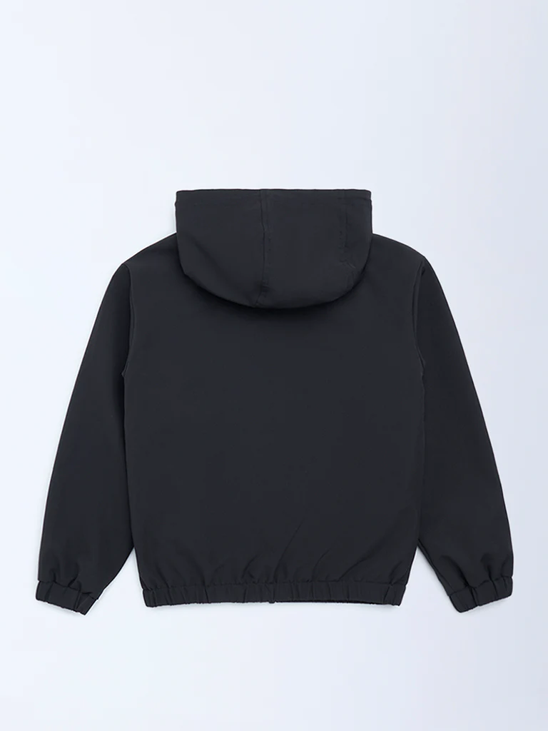 Y&F Kids Boys Black Text Design Hooded Jacket - Image 2