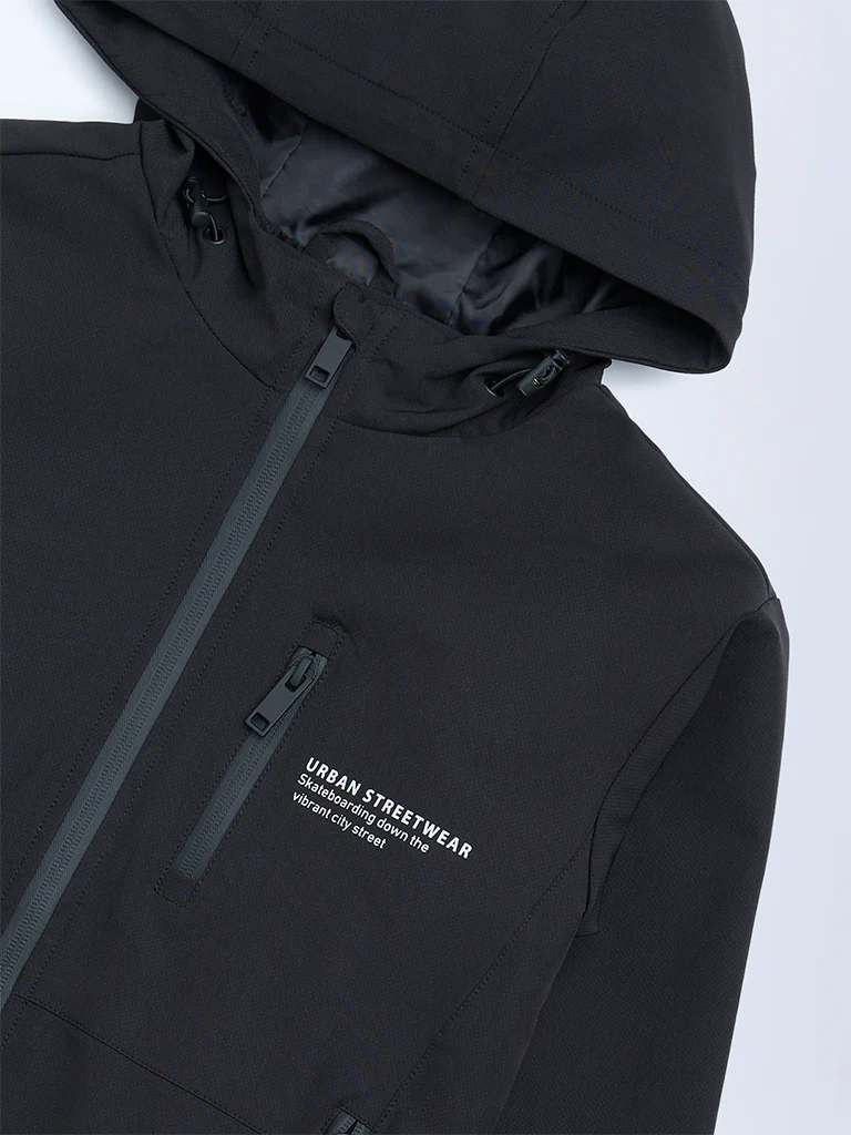 Y&F Kids Boys Black Text Design Hooded Jacket - Image 3
