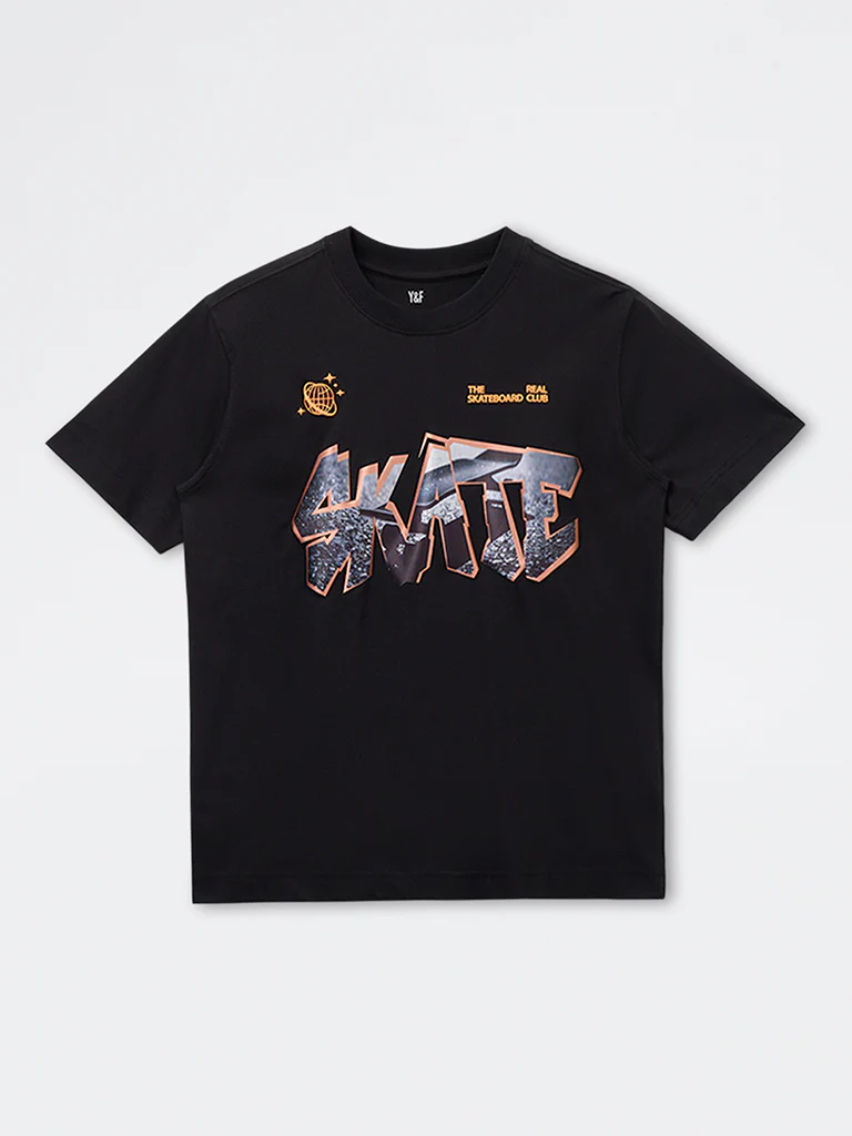 Y&F Kids Boys Black Text Printed Cotton T-Shirt